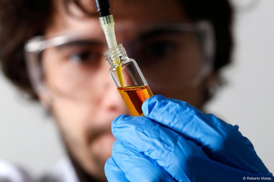 Scientist analysing CBD product